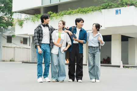 Portrait image of a group of Asian students at universityの写真素材