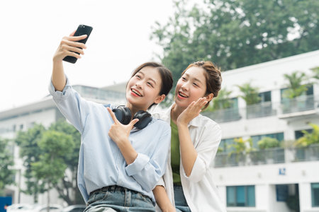 Portrait image of a group of Asian students at universityの写真素材