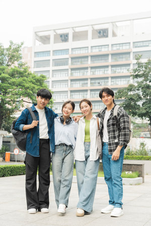 Portrait image of a group of Asian students at universityの写真素材