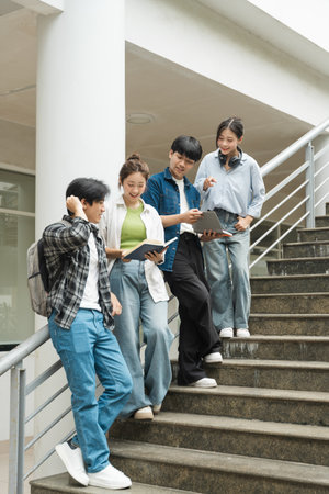 Portrait image of a group of Asian students at universityの写真素材