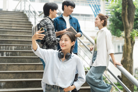 Portrait image of a group of Asian students at universityの写真素材