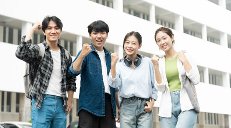 Portrait image of a group of Asian students at university