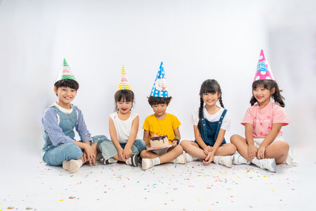 group image of cute asian kids posing on white background