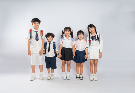 group image of cute asian kids posing on white backgroundの写真素材