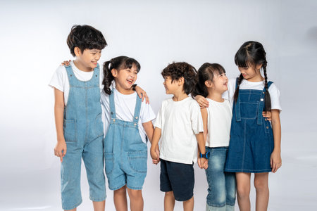 group image of cute asian kids posing on white background