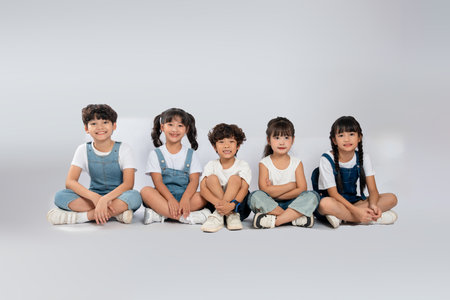 group image of cute asian kids posing on white background