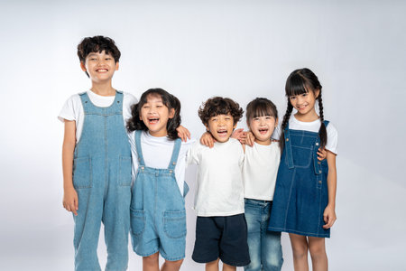 group image of cute asian kids posing on white background