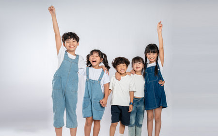 group image of cute asian kids posing on white background