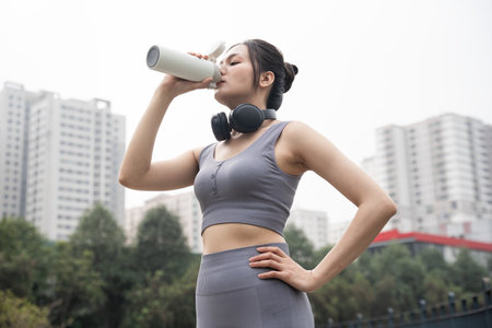 Portrait of Asian girl exercising at the park