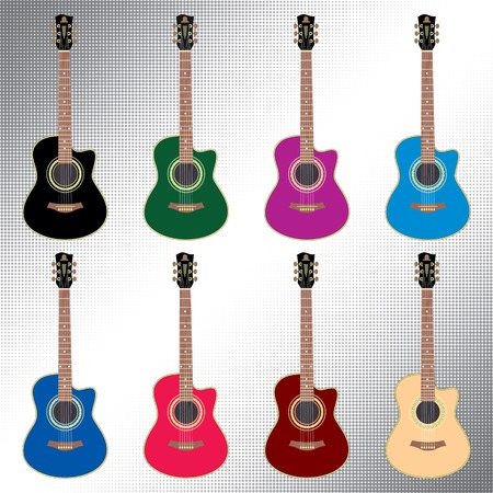 vector set of colored acoustic guitar for designのイラスト素材