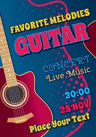 acoustic guitar on a blue poster for a concertのイラスト素材