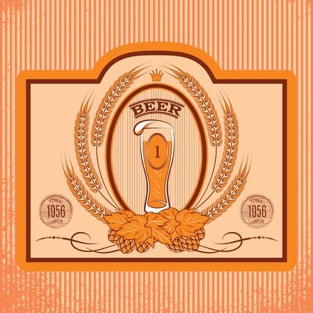oval label with a glass of beerのイラスト素材