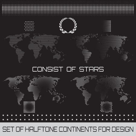 Set of vector halftone continents for designのイラスト素材