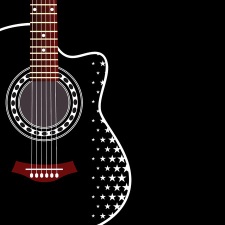 Vector grungy background with black acoustic guitarのイラスト素材