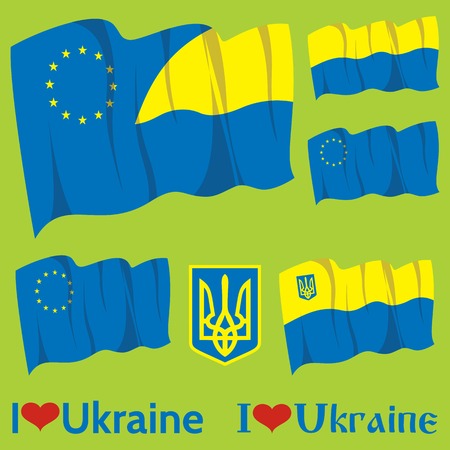 vector set of flags and coats of arms of Ukraine and EUのイラスト素材