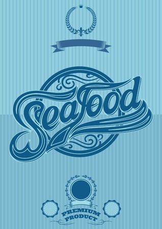 retro poster with the ornatent inscription seafoodのイラスト素材