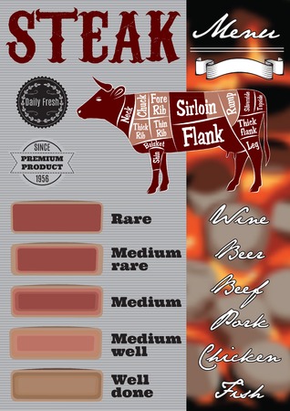menu template for grilling with steaks and cowのイラスト素材