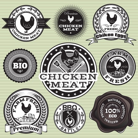 Set of labels with chicken and eggsのイラスト素材