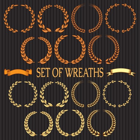 vector set  of wreaths with laurel leaves and spikeletsのイラスト素材