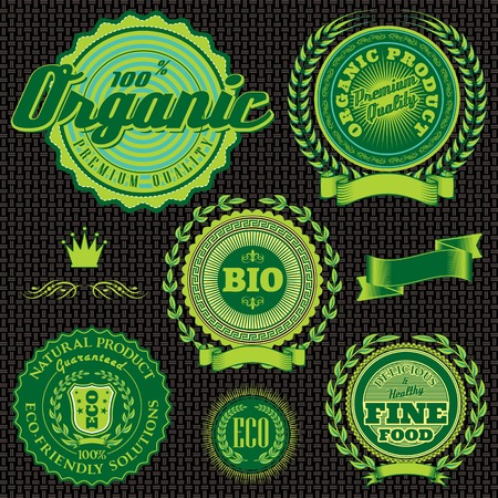 vector icons, emblems relating to environmentally pure nutritionのイラスト素材