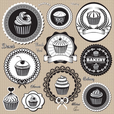 set of vector design elemnts icons for  baking and bakeryのイラスト素材