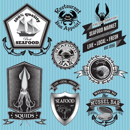 set of vector labels on the topic seafoodのイラスト素材