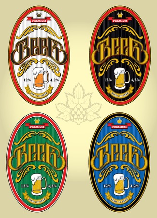 set of four oval labels for beerのイラスト素材