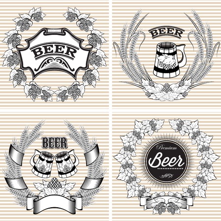set of vector wreaths of rye and hops for beerのイラスト素材