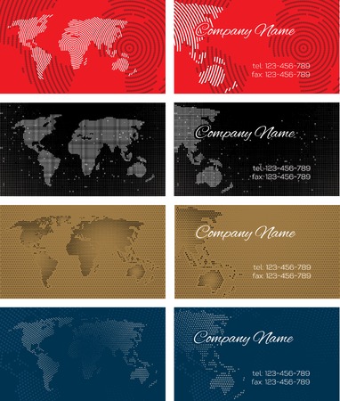 Set of halftone bussines cards with continents for designのイラスト素材