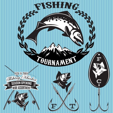 set of vector emblems on the topic fishingのイラスト素材