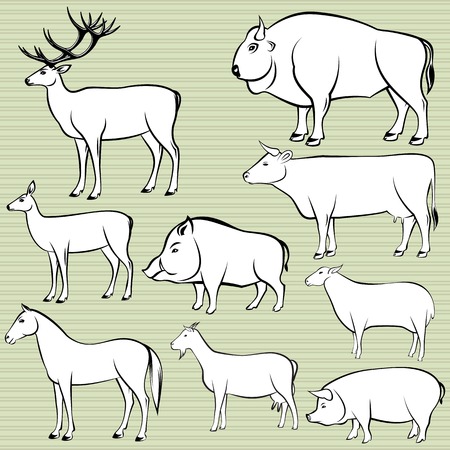 Set of monochrome wild and domestic animals for designのイラスト素材