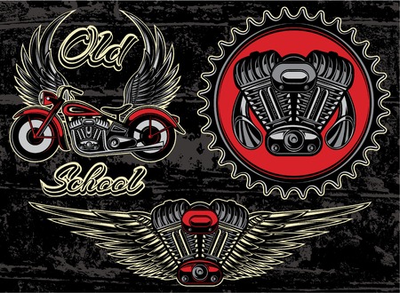vector set of retro emblems on the motorcycle themeのイラスト素材