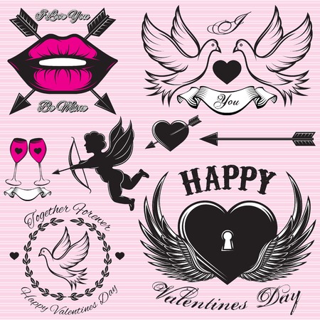 set of vector patterns for love cards for Valentines Dayのイラスト素材