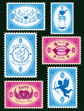 set of vector stamps for love cards for Valentines Dayのイラスト素材