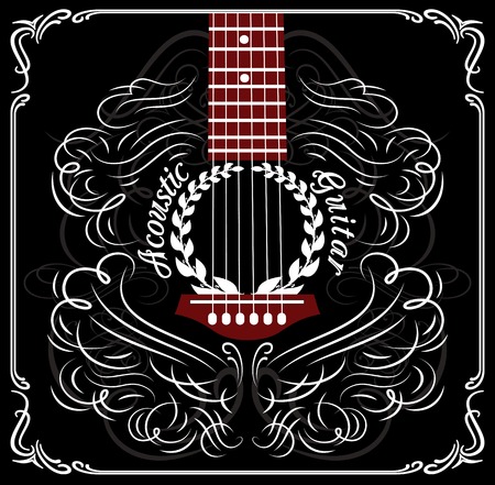 grungy background with black acoustic guitarのイラスト素材
