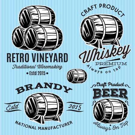 set of vector patterns for monochromatic emblems with barrelsのイラスト素材