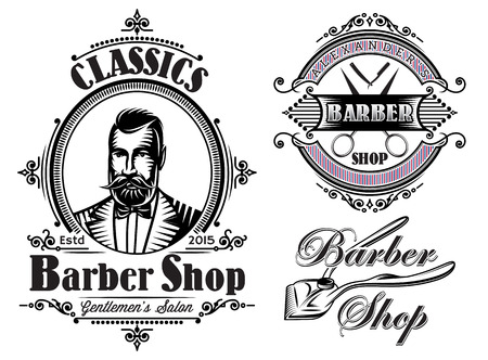 set of vector emblems on a theme barber shopのイラスト素材