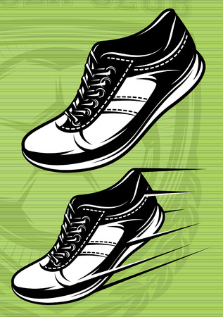 vector illustration with a set of running shoes on a green football fieldのイラスト素材