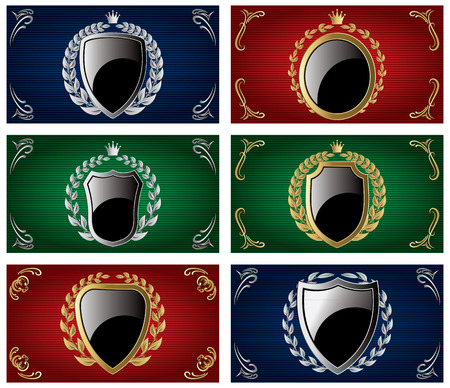 set of vector templates with heraldry and shieldsのイラスト素材