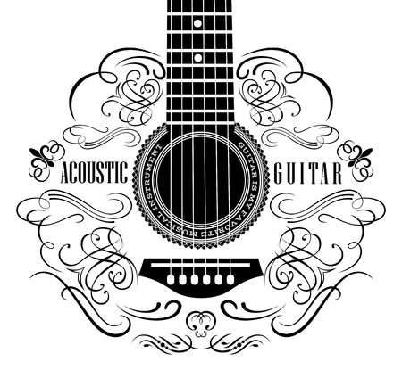 grungy background with black acoustic guitarのイラスト素材