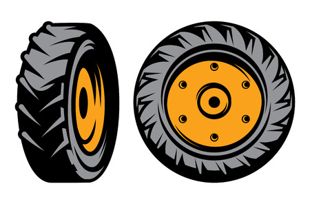 vector set of monochromatic tractor wheels of different kindsのイラスト素材