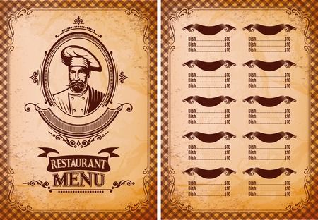 template for a restaurant menu in retro style with chefのイラスト素材