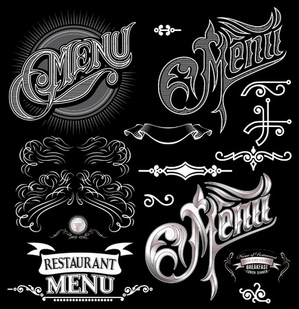 set of calligraphic elements for design label menuのイラスト素材