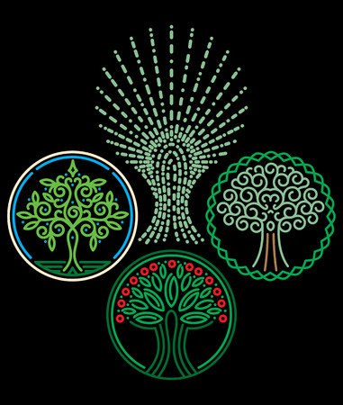vector set of templates with trees for Badges, stamps, のイラスト素材