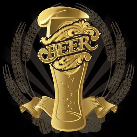 vector glass of beer on black background for the menuのイラスト素材