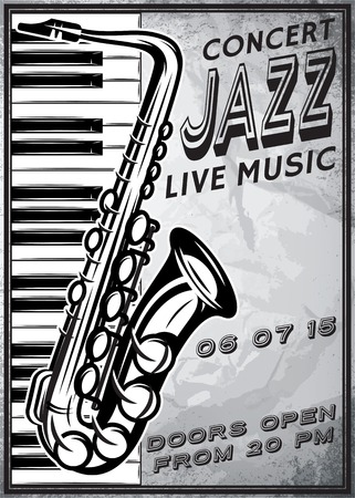 retro poster with saxophone and grand piano for jazz festivalのイラスト素材