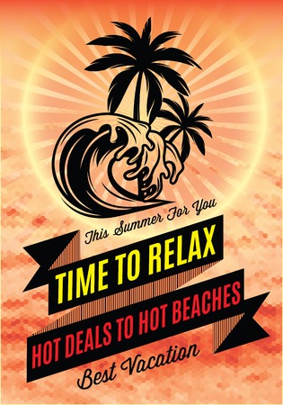 retro poster with a palm tree and an inscription for tourismのイラスト素材
