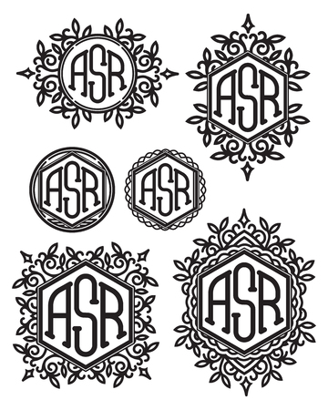 set of vector retro patterns monograms with Floral elementsのイラスト素材