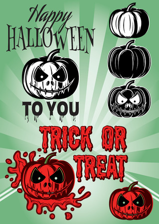 set of stylish pumpkins with inscriptions for Halloweenのイラスト素材