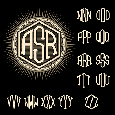 set of letters for decoration of stylish retro monogramのイラスト素材